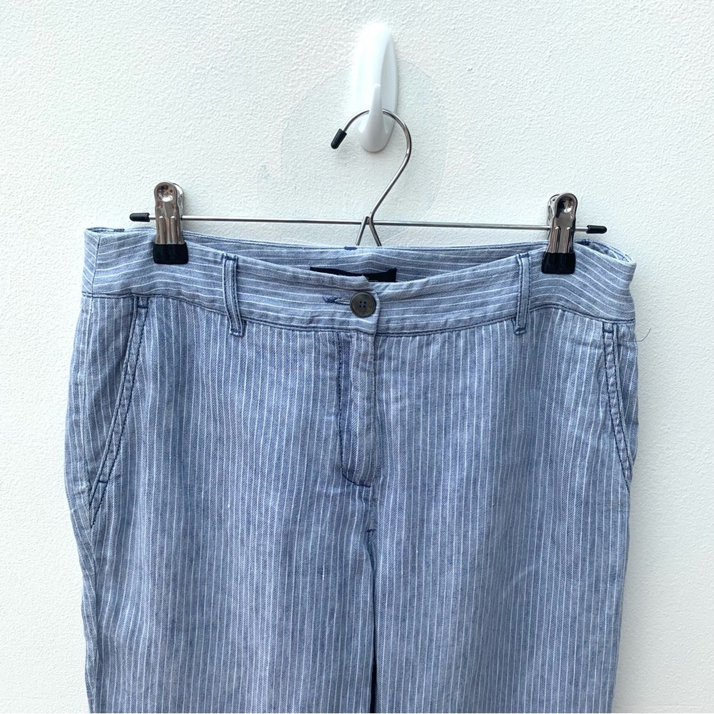 Maxmara Weekend Ladies Size 10 100% Linen Trousers Blue White Pinstripe - Picture 2 of 9